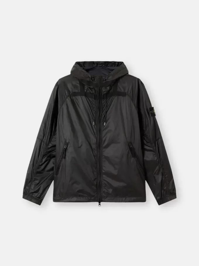 Lätt jacka med huva, droppskydd och reflekterande detaljer