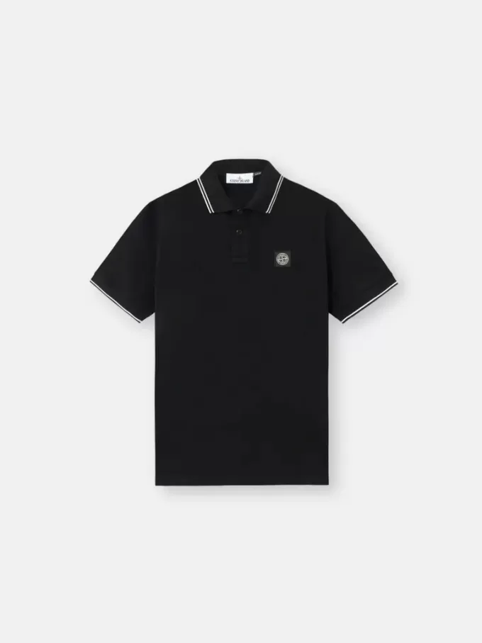Slim fit kortärmad polotröja med randiga detaljer