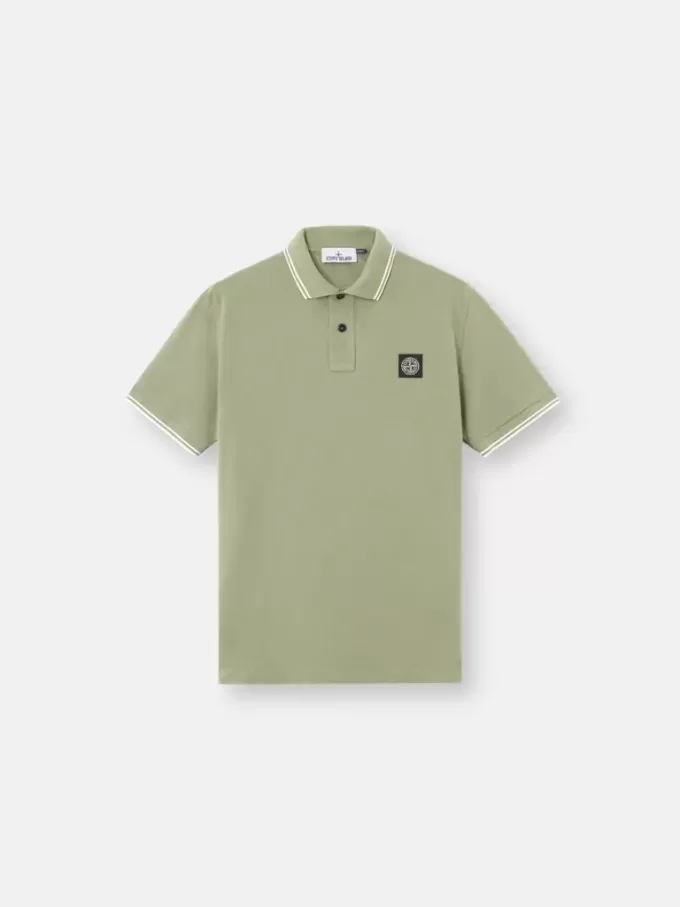 Slim fit kortärmad polotröja med randiga detaljer