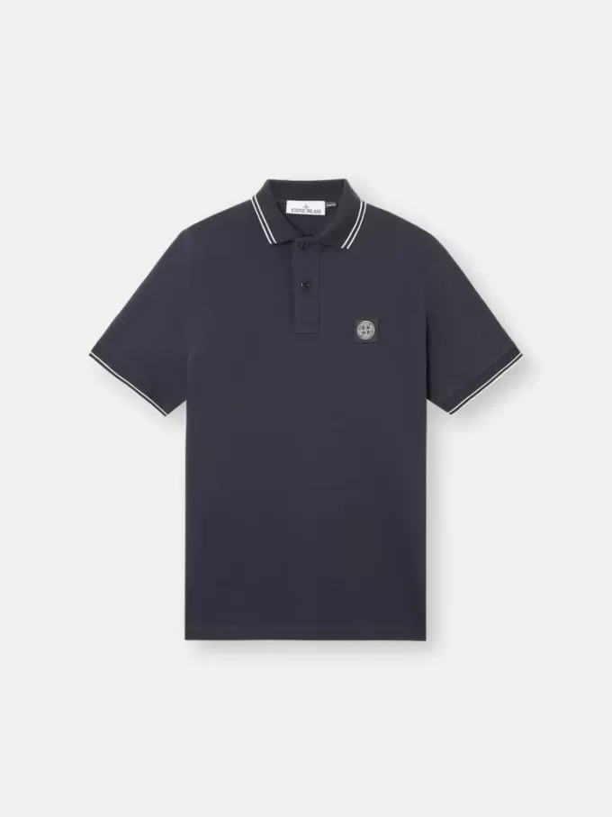 Slim fit kortärmad polotröja med randiga detaljer