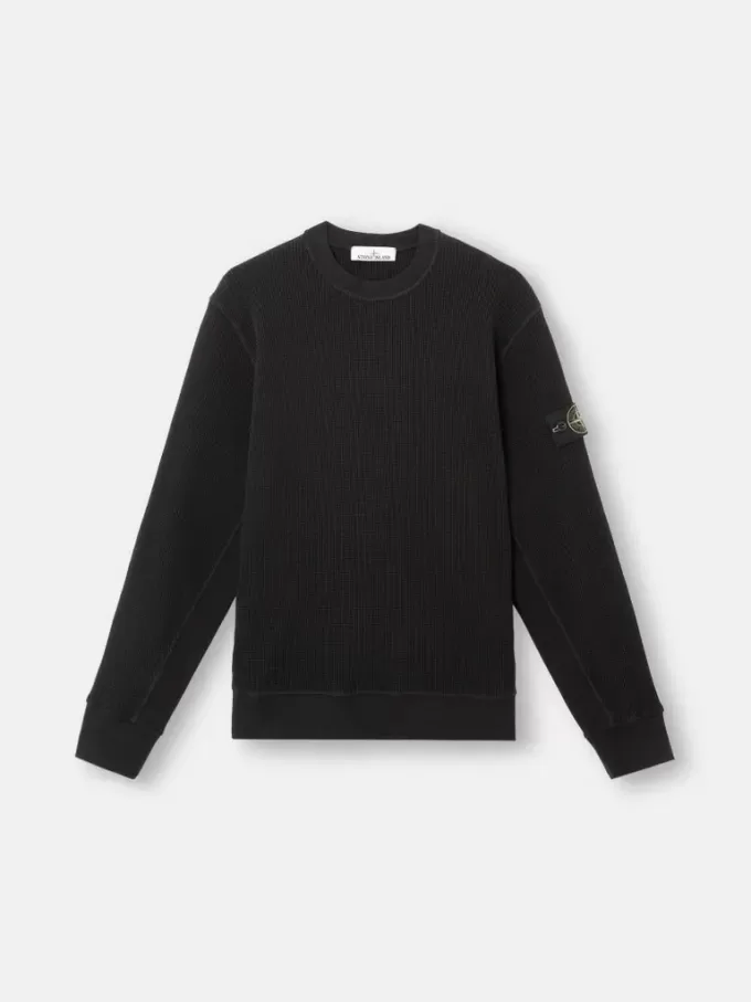 Sweatshirt med rund hals och ribbade detaljer