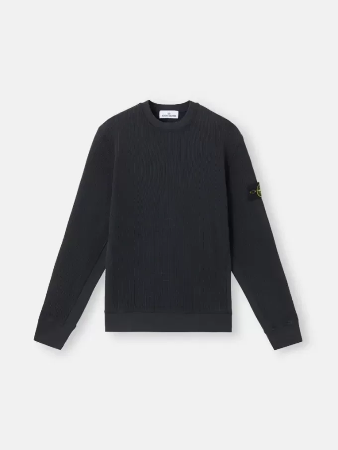 Sweatshirt med rund hals och ribbade detaljer