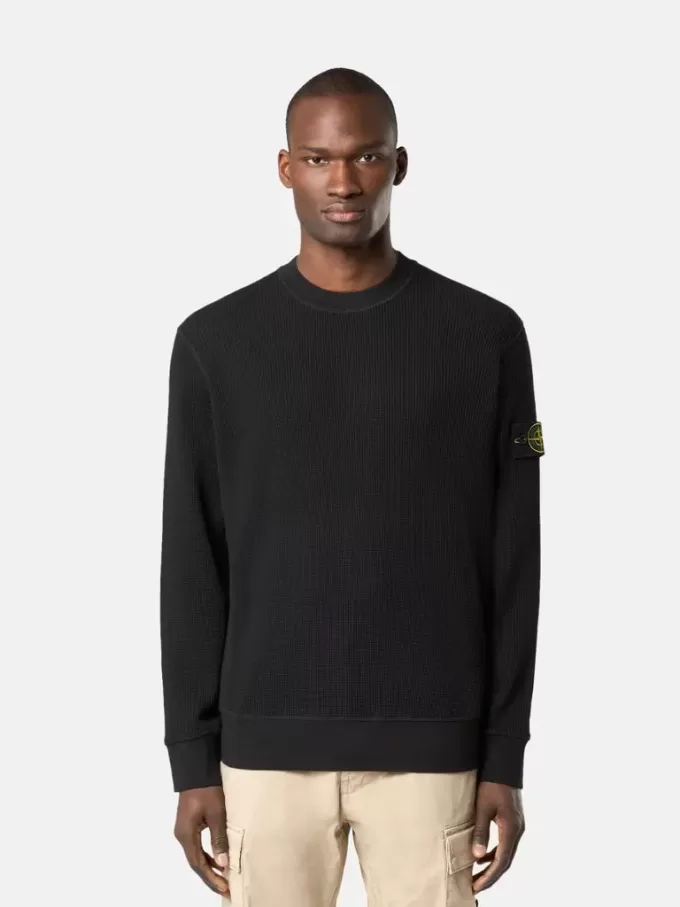 Sweatshirt med rund hals och ribbade detaljer